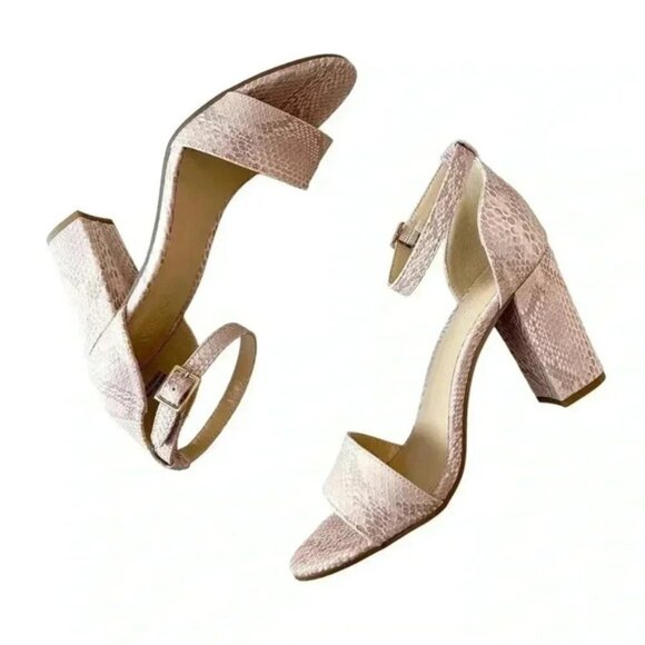 Expression Block Heel Sandals Ankle Straps Pink Cream Snakeskin Size 8 - Picture 12 of 14